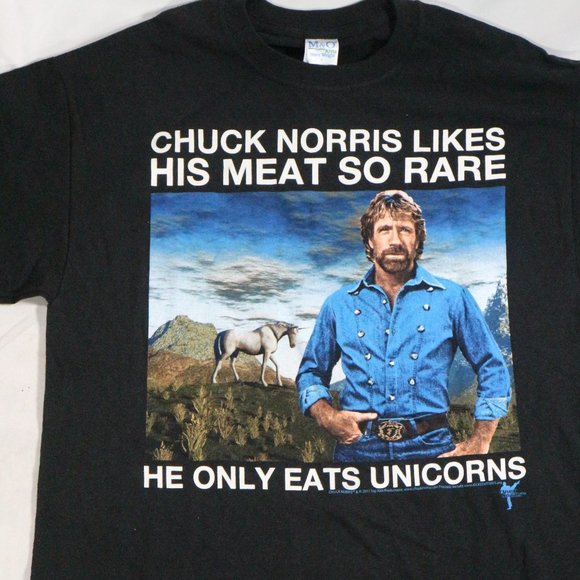 VTG Chuck Norris Eats Unicorns Meme S/S T-Shirt Sz Med Men - Picture 1 of 10
